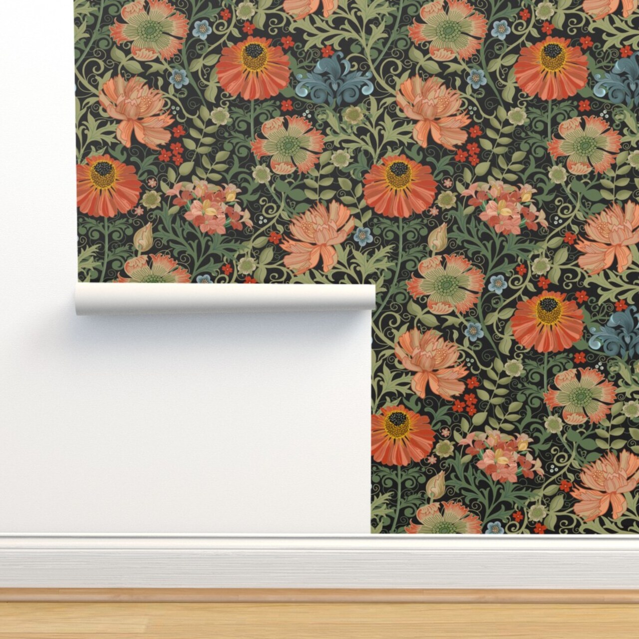 Maximalist Floral Art Nouveau Large Scale Flowers Flower Garden Victorian Inspired Custom Pre-pasted Wallpaper by Spoonflower Pre-Pasted Wallpaper 2FT Wide